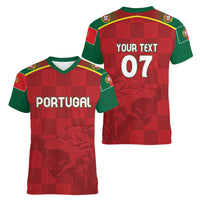 Portugal Rugby Custom Os Lobos Women V-Neck T-Shirt Bandeira das Quinas Inspired