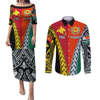 Personalised Papua New Guinea Mix Penama Couples Matching Puletasi Dress and Long Sleeve Button Shirts Tribal Patterns Half-Half Style LT7 - Wonder Print Shop