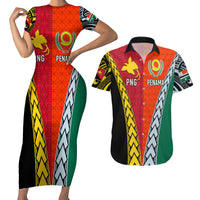 Personalised Papua New Guinea Mix Penama Couples Matching Short Sleeve Bodycon Dress and Hawaiian Shirt Tribal Patterns Half-Half Style LT7 - Wonder Print Shop