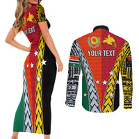 Personalised Papua New Guinea Mix Penama Couples Matching Short Sleeve Bodycon Dress and Long Sleeve Button Shirts Tribal Patterns Half-Half Style LT7 - Wonder Print Shop