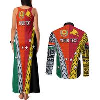 Personalised Papua New Guinea Mix Penama Couples Matching Tank Maxi Dress and Long Sleeve Button Shirts Tribal Patterns Half-Half Style LT7 - Wonder Print Shop