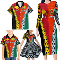 Personalised Papua New Guinea Mix Penama Family Matching Long Sleeve Bodycon Dress and Hawaiian Shirt Tribal Patterns Half-Half Style LT7 - Wonder Print Shop