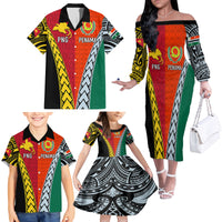 Personalised Papua New Guinea Mix Penama Family Matching Off Shoulder Long Sleeve Dress and Hawaiian Shirt Tribal Patterns Half-Half Style - Wonder Print Shop