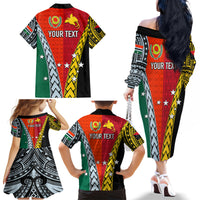 Personalised Papua New Guinea Mix Penama Family Matching Off Shoulder Long Sleeve Dress and Hawaiian Shirt Tribal Patterns Half-Half Style - Wonder Print Shop