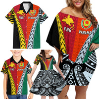 Personalised Papua New Guinea Mix Penama Family Matching Off Shoulder Short Dress and Hawaiian Shirt Tribal Patterns Half-Half Style LT7 - Wonder Print Shop