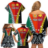 Personalised Papua New Guinea Mix Penama Family Matching Off Shoulder Short Dress and Hawaiian Shirt Tribal Patterns Half-Half Style LT7 - Wonder Print Shop