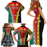 Personalised Papua New Guinea Mix Penama Family Matching Short Sleeve Bodycon Dress and Hawaiian Shirt Tribal Patterns Half-Half Style - Wonder Print Shop