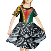 Personalised Papua New Guinea Mix Penama Kid Short Sleeve Dress Tribal Patterns Half-Half Style - Wonder Print Shop