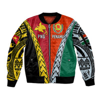 Personalised Papua New Guinea Mix Penama Sleeve Zip Bomber Jacket Tribal Patterns Half-Half Style - Wonder Print Shop