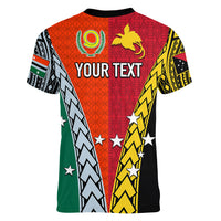 Personalised Papua New Guinea Mix Penama Women V Neck T Shirt Tribal Patterns Half-Half Style - Wonder Print Shop
