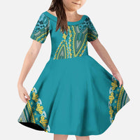 African Dashiki Kid Short Sleeve Dress Luxury Teal - Wonder Print Shop