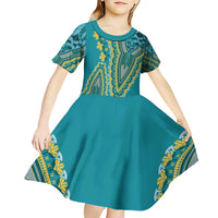 African Dashiki Kid Short Sleeve Dress Luxury Teal - Wonder Print Shop