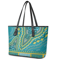 African Dashiki Leather Tote Bag Luxury Teal - Wonder Print Shop