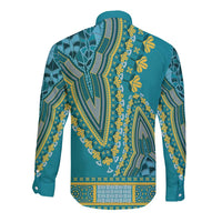 African Dashiki Long Sleeve Button Shirt Luxury Teal - Wonder Print Shop