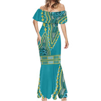 African Dashiki Mermaid Dress Luxury Teal - Wonder Print Shop