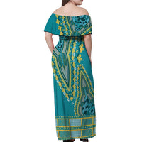 African Dashiki Off Shoulder Maxi Dress Luxury Teal - Wonder Print Shop
