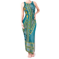 African Dashiki Tank Maxi Dress Luxury Teal - Wonder Print Shop