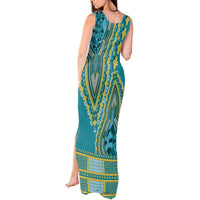 African Dashiki Tank Maxi Dress Luxury Teal - Wonder Print Shop