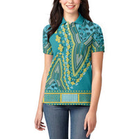 African Dashiki Women Polo Shirt Luxury Teal - Wonder Print Shop