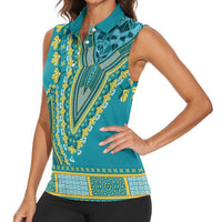 African Dashiki Women Sleeveless Polo Shirt Luxury Teal - Wonder Print Shop