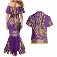 African Dashiki Couples Matching Mermaid Dress and Hawaiian Shirt Luxury Violet LT7 - Wonder Print Shop