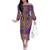 African Dashiki Family Matching Off The Shoulder Long Sleeve Dress and Hawaiian Shirt Luxury Violet - Wonder Print Shop