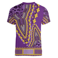 African Dashiki Women V-Neck T-Shirt Luxury Violet - Wonder Print Shop