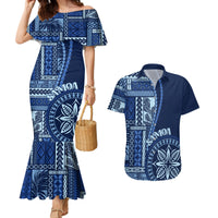 Samoa Siapo Motif Couples Matching Mermaid Dress and Hawaiian Shirt Classic Style - Bue Ver LT7 - Wonder Print Shop