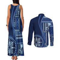 Samoa Siapo Motif Couples Matching Tank Maxi Dress and Long Sleeve Button Shirt Classic Style - Bue Ver LT7 - Wonder Print Shop