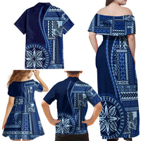 Samoa Siapo Motif Family Matching Off Shoulder Maxi Dress and Hawaiian Shirt Classic Style - Bue Ver LT7 - Wonder Print Shop