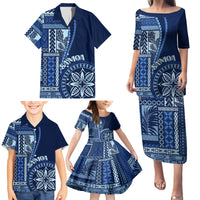 Samoa Siapo Motif Family Matching Puletasi Dress and Hawaiian Shirt Classic Style - Bue Ver - Wonder Print Shop