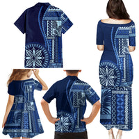 Samoa Siapo Motif Family Matching Puletasi Dress and Hawaiian Shirt Classic Style - Bue Ver - Wonder Print Shop