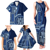 Samoa Siapo Motif Family Matching Tank Maxi Dress and Hawaiian Shirt Classic Style - Bue Ver - Wonder Print Shop