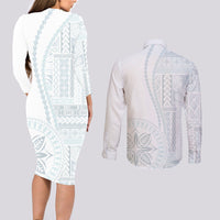 Samoa White Sunday Couples Matching Long Sleeve Bodycon Dress and Long Sleeve Button Shirt Classic Siapo Style LT7 - Wonder Print Shop