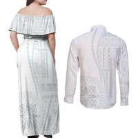Samoa White Sunday Couples Matching Off Shoulder Maxi Dress and Long Sleeve Button Shirt Classic Siapo Style LT7 - Wonder Print Shop