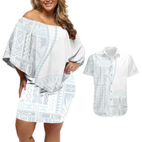 Samoa White Sunday Couples Matching Off Shoulder Short Dress and Hawaiian Shirt Classic Siapo Style LT7 - Wonder Print Shop