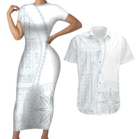 Samoa White Sunday Couples Matching Short Sleeve Bodycon Dress and Hawaiian Shirt Classic Siapo Style LT7 - Wonder Print Shop