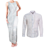 Samoa White Sunday Couples Matching Tank Maxi Dress and Long Sleeve Button Shirt Classic Siapo Style LT7 - Wonder Print Shop