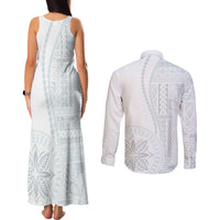 Samoa White Sunday Couples Matching Tank Maxi Dress and Long Sleeve Button Shirt Classic Siapo Style LT7 - Wonder Print Shop