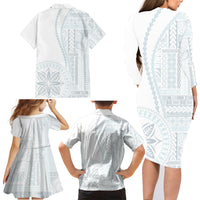 Samoa White Sunday Family Matching Long Sleeve Bodycon Dress and Hawaiian Shirt Classic Siapo Style LT7 - Wonder Print Shop