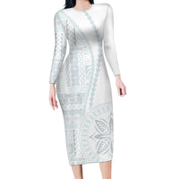 Samoa White Sunday Family Matching Long Sleeve Bodycon Dress and Hawaiian Shirt Classic Siapo Style LT7 - Wonder Print Shop