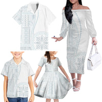 Samoa White Sunday Family Matching Off Shoulder Long Sleeve Dress and Hawaiian Shirt Classic Siapo Style - Wonder Print Shop