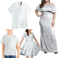 Samoa White Sunday Family Matching Off Shoulder Maxi Dress and Hawaiian Shirt Classic Siapo Style LT7 - Wonder Print Shop