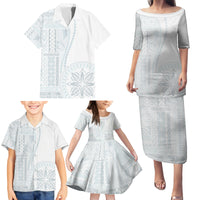 Samoa White Sunday Family Matching Puletasi Dress and Hawaiian Shirt Classic Siapo Style - Wonder Print Shop