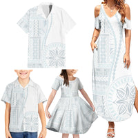 Samoa White Sunday Family Matching Summer Maxi Dress and Hawaiian Shirt Classic Siapo Style - Wonder Print Shop