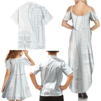 Samoa White Sunday Family Matching Summer Maxi Dress and Hawaiian Shirt Classic Siapo Style - Wonder Print Shop