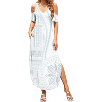 Samoa White Sunday Family Matching Summer Maxi Dress and Hawaiian Shirt Classic Siapo Style - Wonder Print Shop