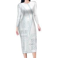 Samoa White Sunday Long Sleeve Bodycon Dress Classic Siapo Style - Wonder Print Shop