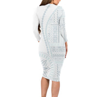 Samoa White Sunday Long Sleeve Bodycon Dress Classic Siapo Style - Wonder Print Shop