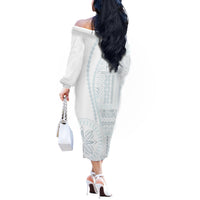 Samoa White Sunday Off The Shoulder Long Sleeve Dress Classic Siapo Style - Wonder Print Shop